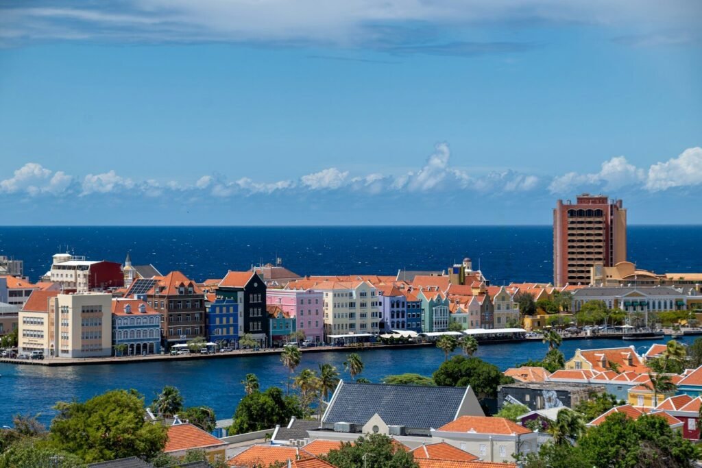 A large body of water surrounded by buildings