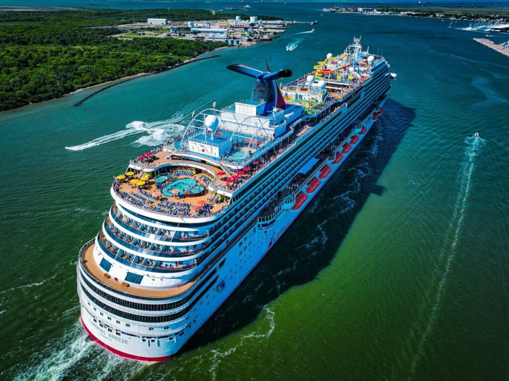 a large cruise ship in the middle of a body of water